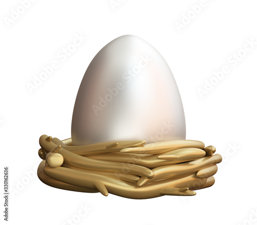 Silver egg in a gold nest on white background