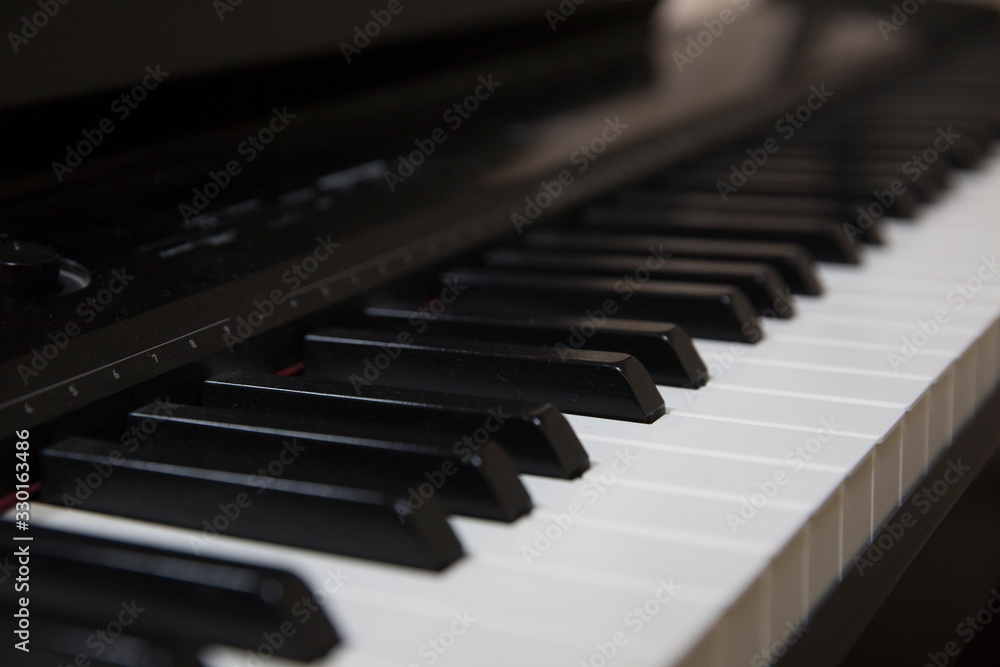 Piano keys. Black and white keys. Electronic piano. Musical instrument. Piano keys. Black and white keys. Electronic piano. Musical instrument.