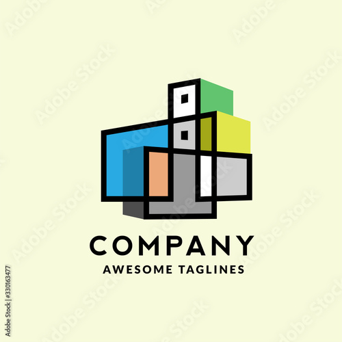 abstract colorful linear building real estate vector logo template, Logo for a property, Abstract home logo, Building Estate Logo with Skyscrapers, house or home logo design,