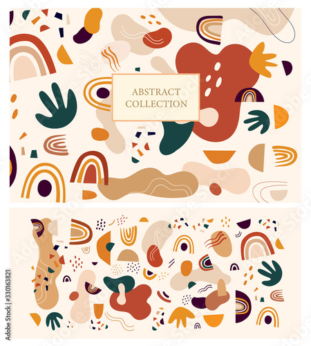 Fototapeta Naklejka Na Ścianę i Meble -  Decorative abstract horizontal banner with colorful doodles. Hand-drawn modern illustration	
