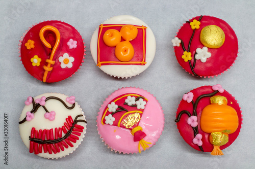  cup cake Chinese style on white