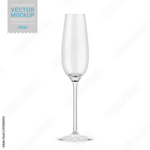 Empty clear champagne flute template. Vector mockup.