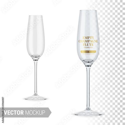Tablou Canvas Empty clear champagne flute template. Vector mockup.