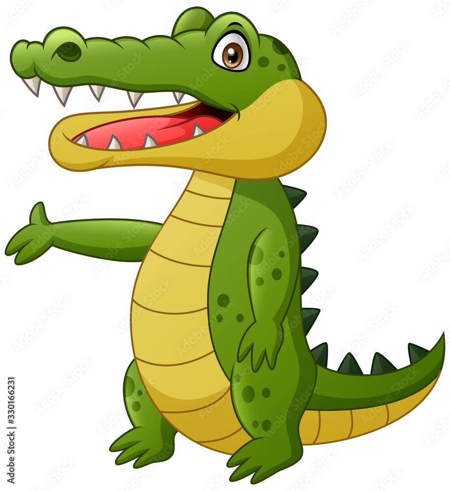 Fototapeta premium Cute crocodile cartoon waving. Vector illustration