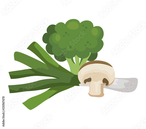 fresh broccoli with vegetables isolated icons vector illustration design