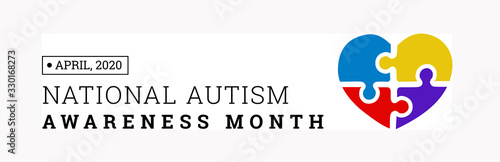 National Autism Awareness Month. Vector illustration with jigsaw puzzle heart