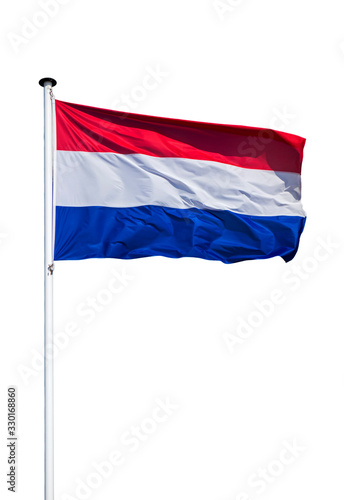 Free Download Dutch national flag of the Netherlands on flagpole flying in the wind against white background - GFXLoad