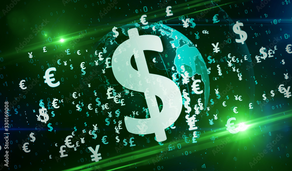 Money symbols on digital globe background Money symbols on digital globe background