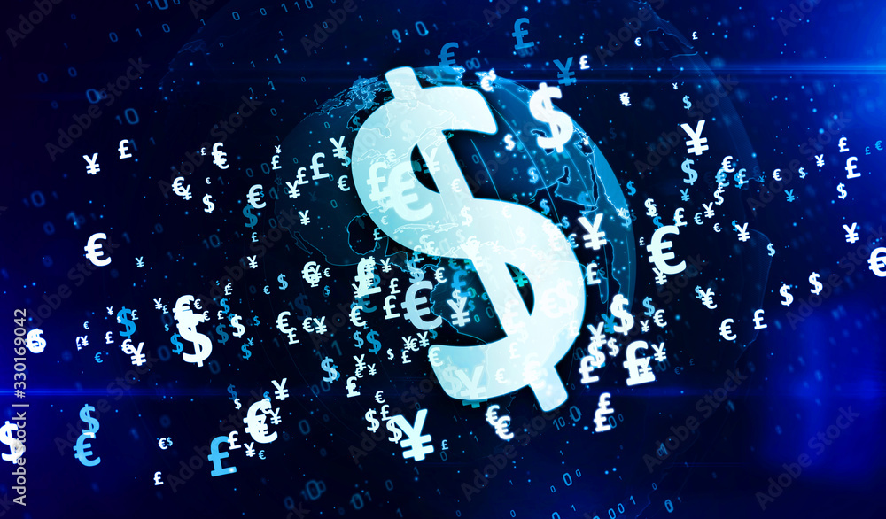 Money symbols on digital globe background Money symbols on digital globe background