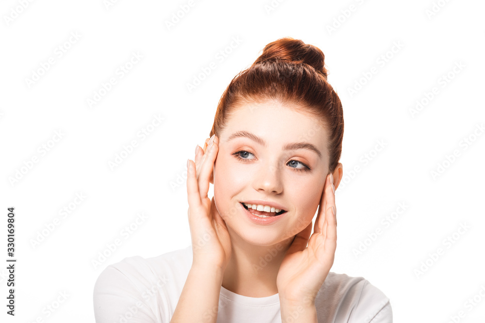 happy beautiful female teenager with perfect clean skin, isolated on white happy beautiful female teenager with perfect clean skin, isolated on white