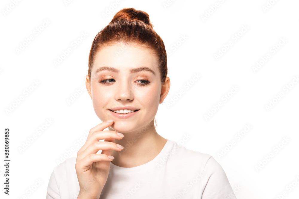 beautiful happy teen girl with red hair, isolated on white beautiful happy teen girl with red hair, isolated on white
