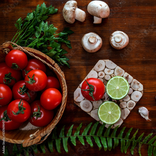 vegetables on wooden table