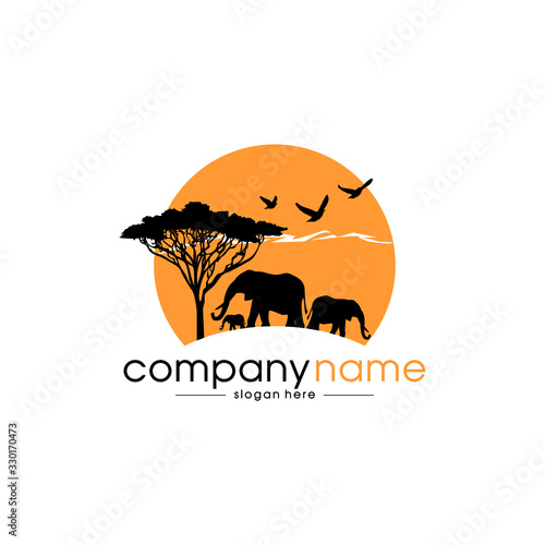 wildlife, safari, journey, trip, tour, travel africa logo design concept vector illustration.
