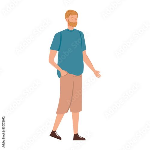 young man walking avatar character vector illustration design