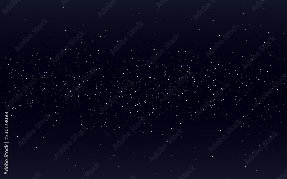 Space background. Starry black cosmos. Night sky with milky way. Realistic stardust backdrop. Infinite universe with shining stars and constellations. Vector illustration