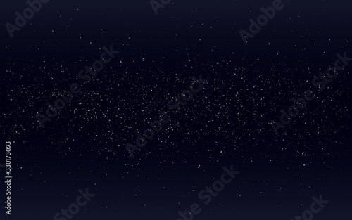 Space background. Starry black cosmos. Night sky with milky way. Realistic stardust backdrop. Infinite universe with shining stars and constellations. Vector illustration