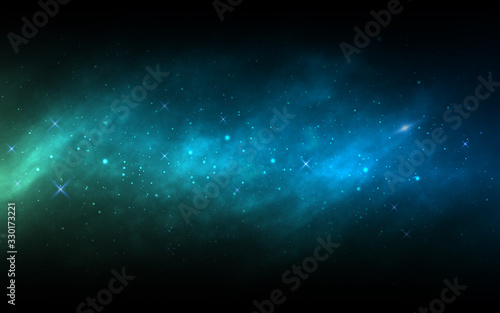 Space background. Milky way with colorful stars. Realistic blue nebula. Cosmic backdrop with stardust and shining stars. Color bright galaxy. Vector illustration