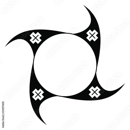 Isolated vector illustration. Abstract round decor. Square geometrical mandala. Black and white silhouette. Native American Mimbres pottery motif of Mogollon Indians.