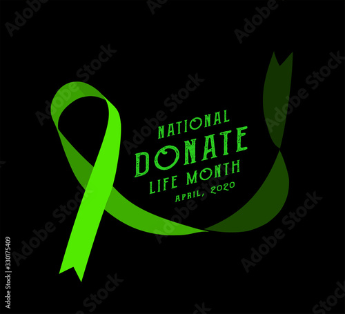 National donate life month. Vector illustration with green ribbon on black