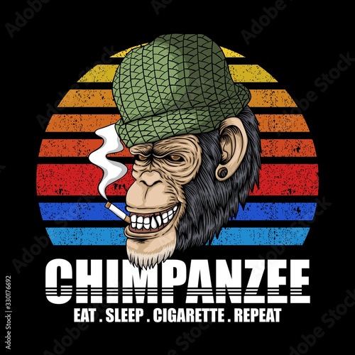 Chimpanzee Smoke Retro vector illustration