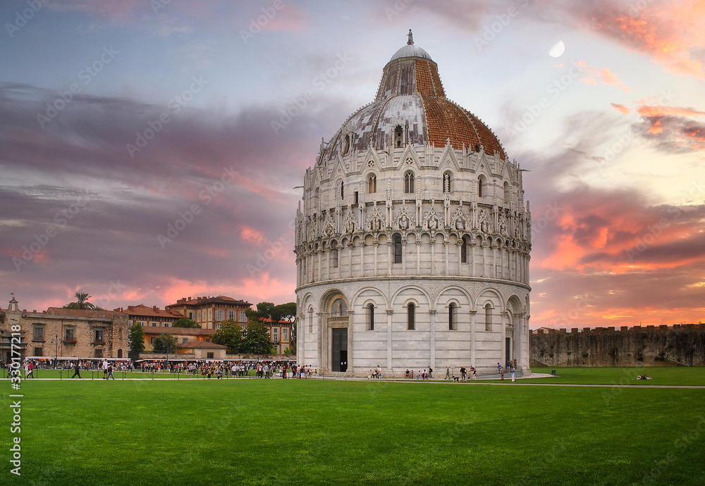 The baptistery of Pisa at sunset