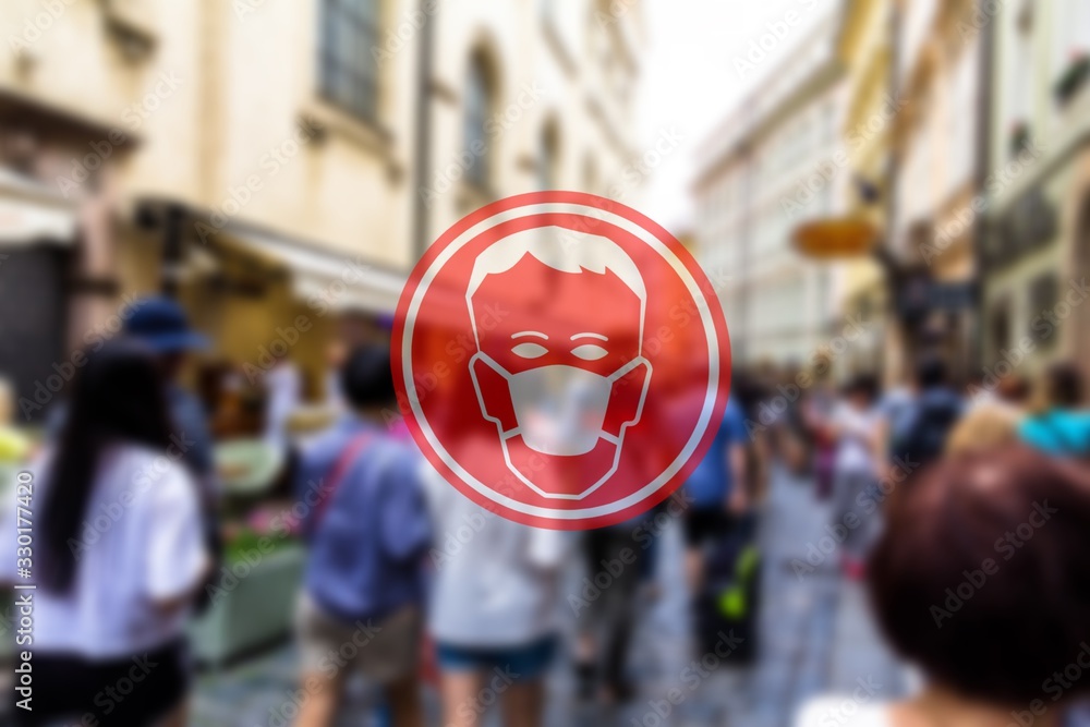 Fototapeta premium Stop COVID-19. Coronavirus is coming to European city. Be ready to use protective or medical antivirus, antibacterial mask, healthcare. Caution
