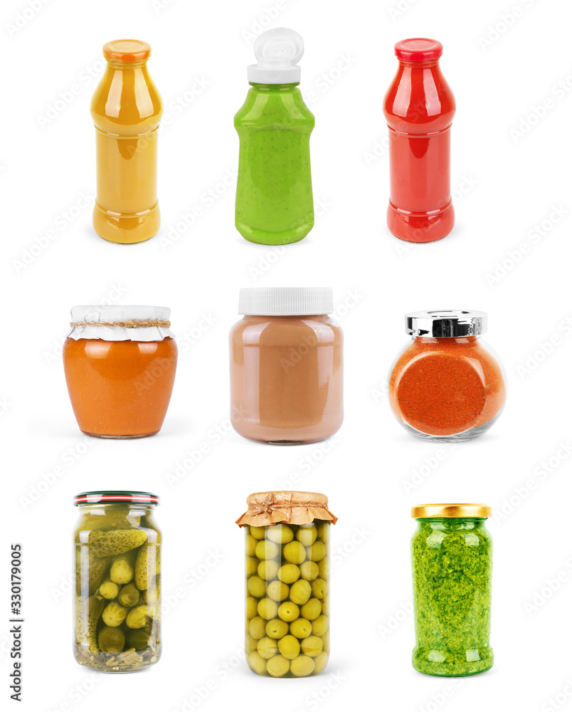 Glass jars of isolated on the white background with clipping path set Glass jars of isolated on the white background with clipping path set