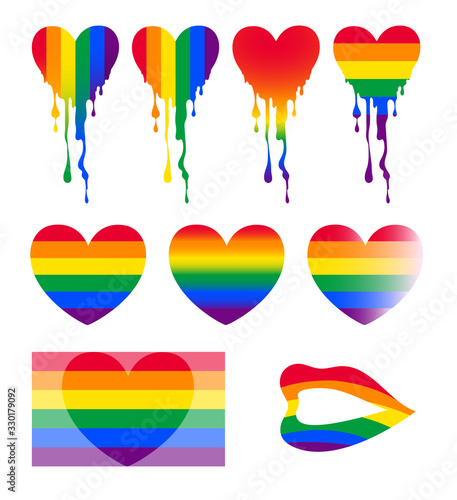Wallpaper Mural LGBT rainbow coloured hearts, vector illustrations set, including colourful flag and lips. Torontodigital.ca