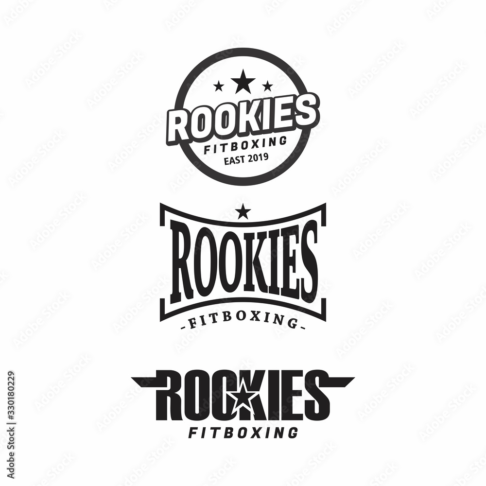 Fototapeta premium Boxing club labels emblems badges set. Boxing related design elements for prints, logos, posters. Vector vintage illustration.