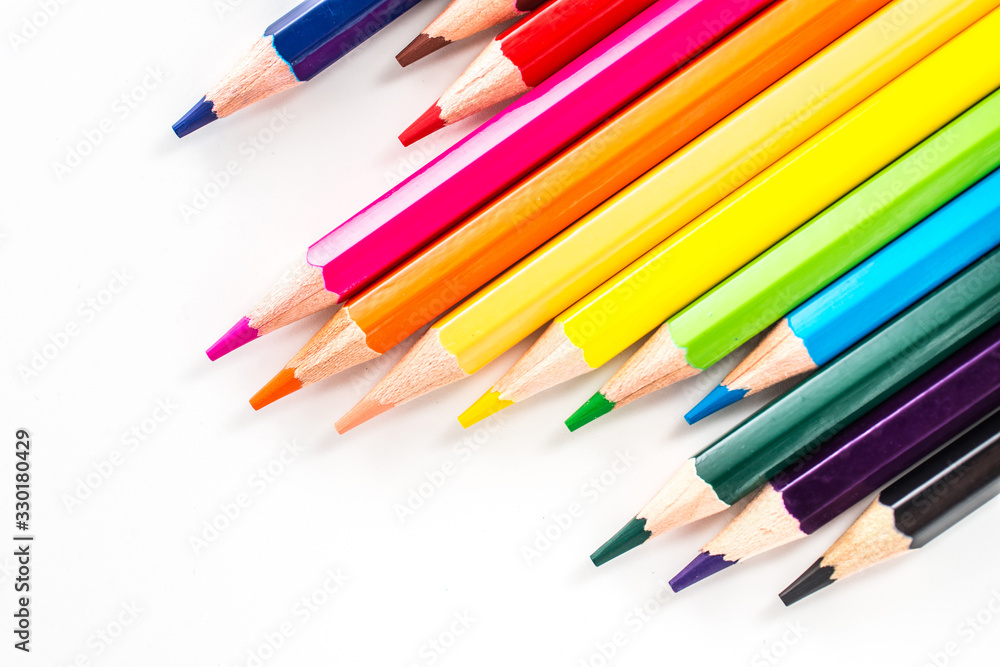 Color pencils isolated on white background.Close up. Color pencils isolated on white background.Close up.