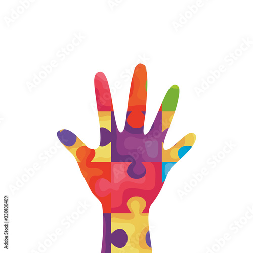 hand of puzzle pieces icons vector illustration design