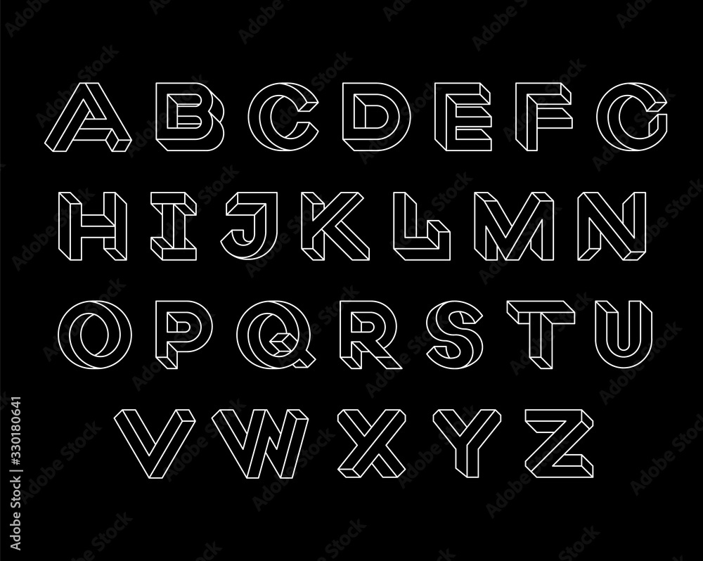 Impossible shape font. Set of vector geometry letters. Geometric font. Vector illustration 10 eps