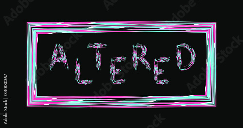 Altered word, techno style text design. Futuristic shape formed font.