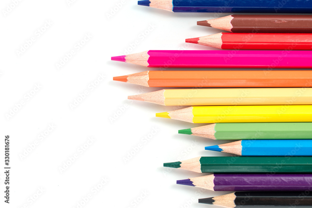 Color pencils isolated on white background.Close up. Color pencils isolated on white background.Close up.