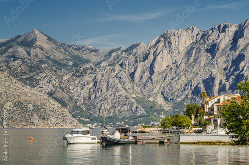 Sunny morning view of Kotor bay near village Dobrota, Montenegro. © Neonyn
