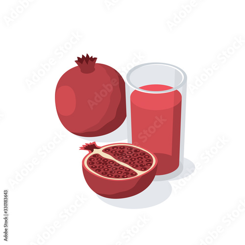Pomegranate juice glass lemonade vector 3d isometric, color web icon, new flat style. Creative illustration design, idea for infographics.