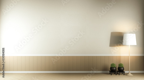 Empty room white on wooden floor interior design.3D rendering