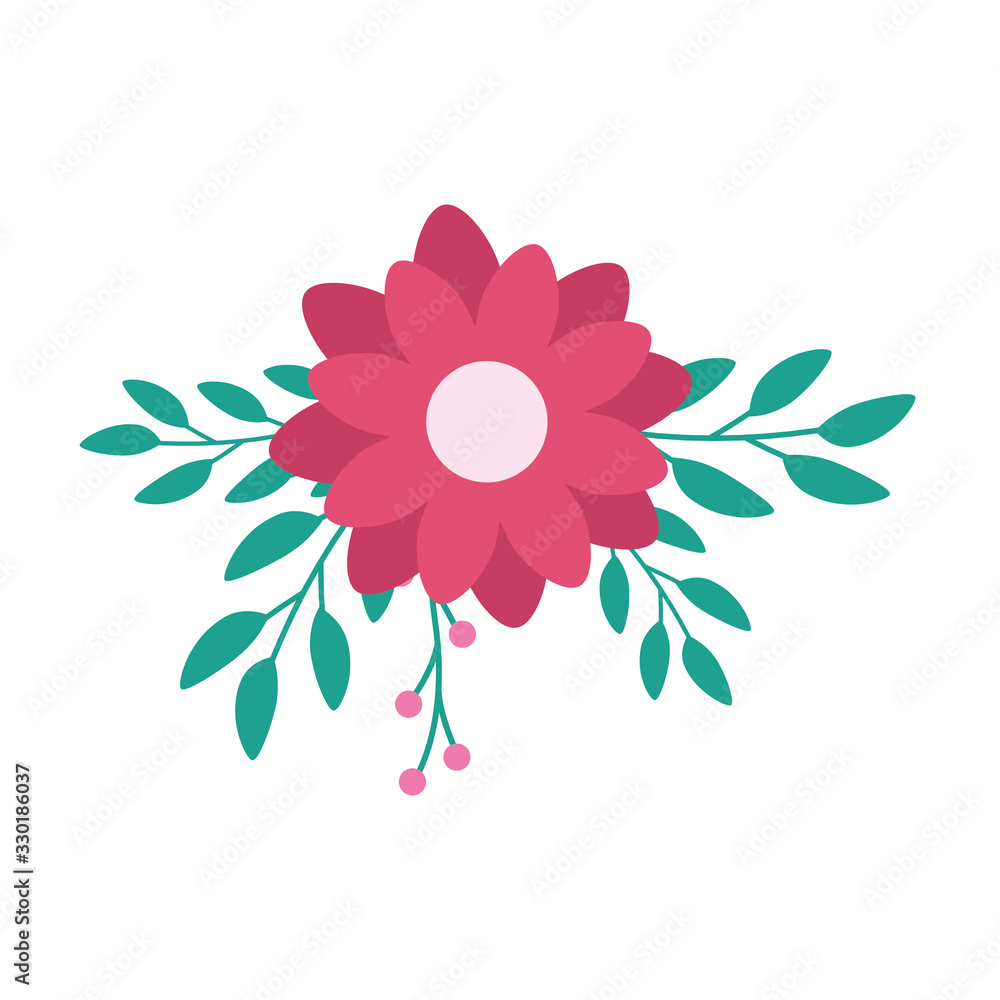 cute flower pink with branches and leafs vector illustration design cute flower pink with branches and leafs vector illustration design