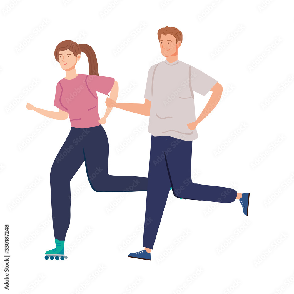 cute couple practicing exercise avatar characters vector illustration design cute couple practicing exercise avatar characters vector illustration design