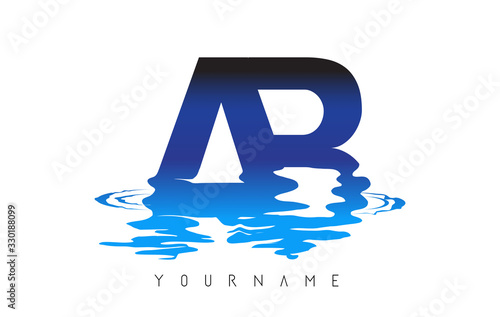 AB Letter Logo Design with Water Effect and Deep Blue Gradient.