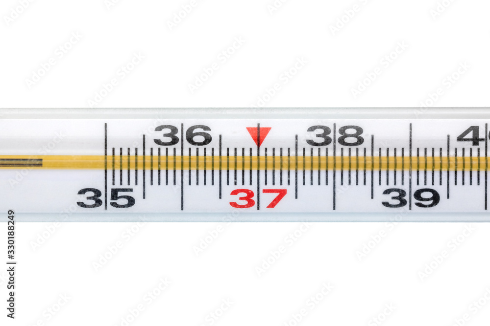 thermometer isolated on white background, focus on 37 degree thermometer isolated on white background, focus on 37 degree