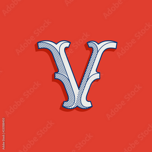 V letter logo in classic sport team style.
