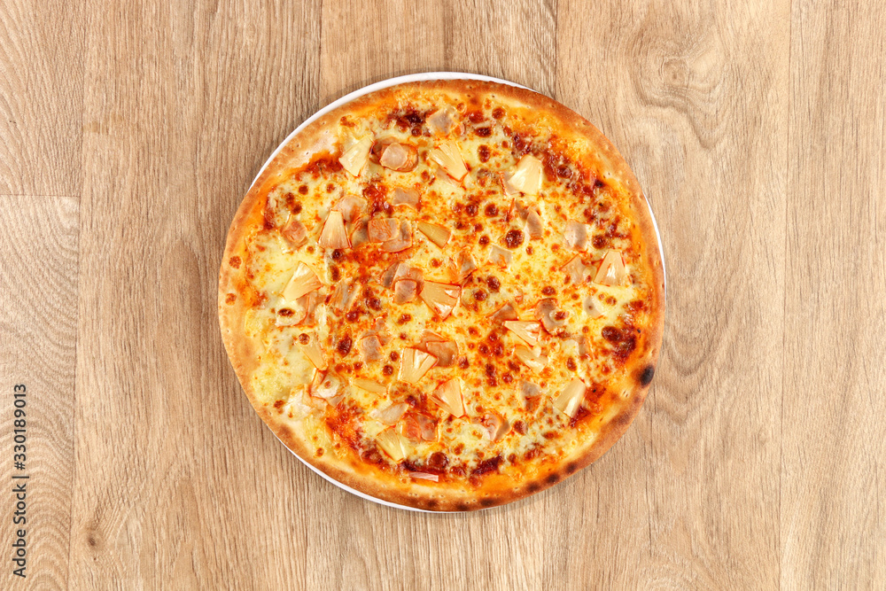 Margherita pizza with vegetables on a wooden background - basil - olives - kids meal pizza - for kids