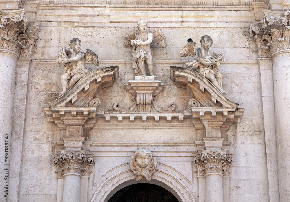 Sculptures above the entrance of Saint Blaise Church In Dubrovnik