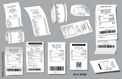 set of register sale receipt or cash receipt printed on white paper concept. eps 10 vector, easy to modify
