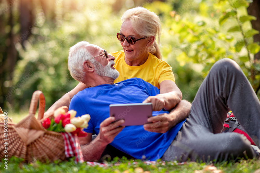 Fototapeta premium Happy senior couple having a picnic