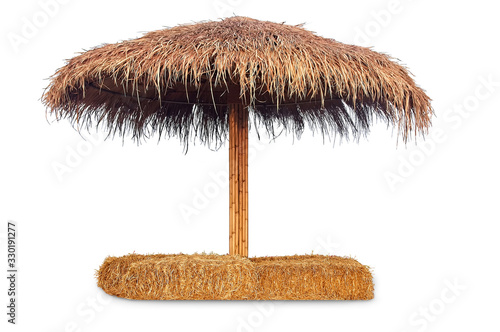 Tiki hut, Straw Umbrella, Bar beach hut with straw chair © Mojijung