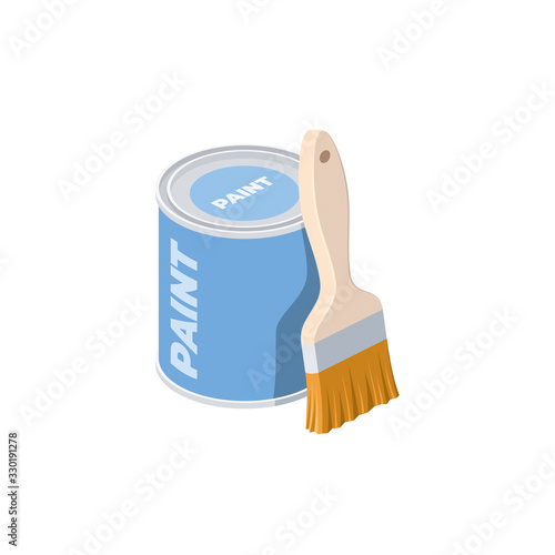 Paint and brush. Vector 3d isometric, color web icon, new flat style. Creative illustration design, graphic idea for infographics.