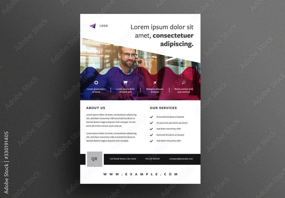 Business Flyer Layout with Red and Blue Gradient Overlay Stock Template ...