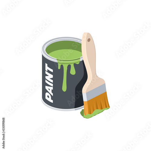 Green paint brush open can. Vector 3d isometric, color web icon, new flat style. Creative illustration design, graphic idea for infographics.